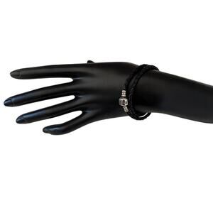 Pandora Moments Double Black  Leather and Silver Bracelet, 6 1/4"